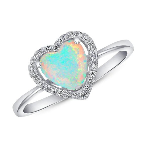 14k White gold plated 1ct Haert Red CZ Engagement Ring 5 6 7 8 9 10 - Picture 6 of 6